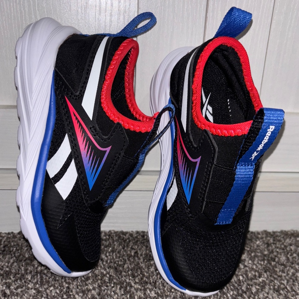 NEW Reebok Kids Black Sneakers with Blue and Red Accents